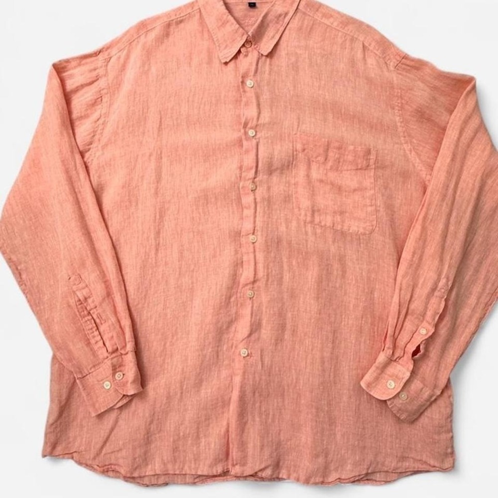Alan Flusser 100% Linen Button Up Shirt Mens XL‎ Coral Lightweight Summer 0049